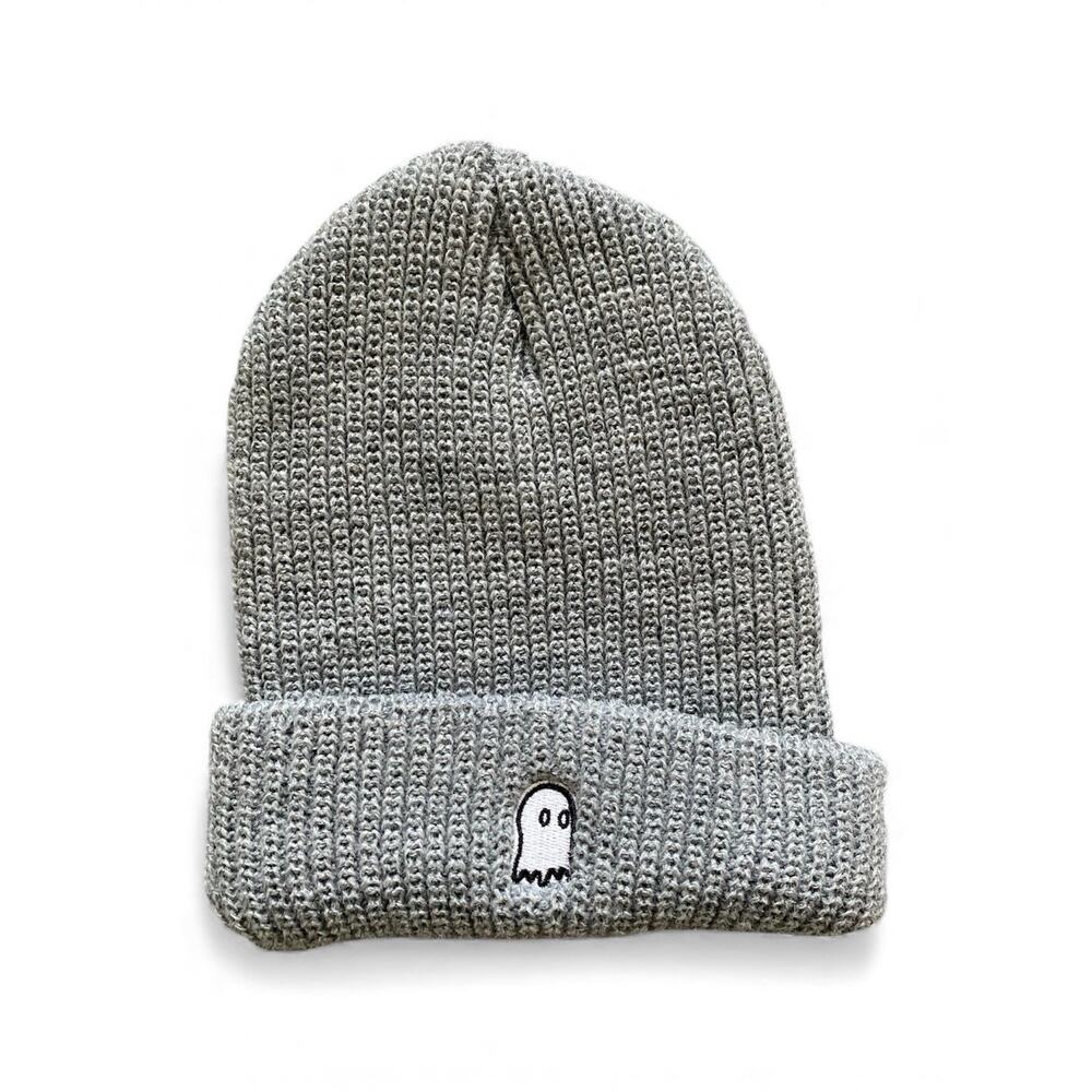 Lonely Ghost Gray Knit Beanie One Size Soft Casual Hat Whimsy Goth Baby Doll